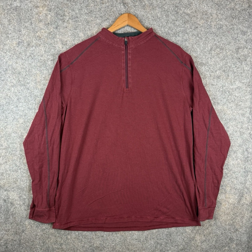 TASC Performance Shirt Mens XL Red 1/4 ZIp Pullover Bamboo Stretch Casual